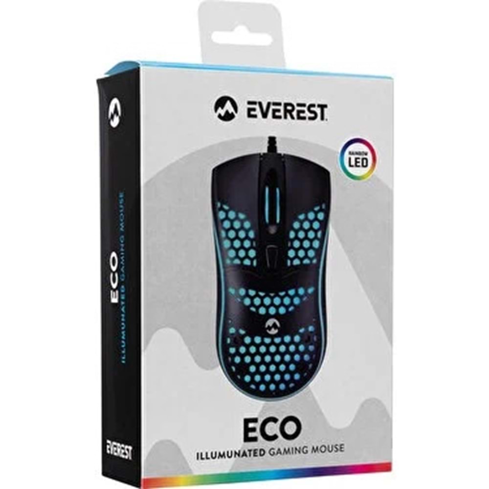 Everest SM-654 ECO Usb Siyah 4D Optik LED Işıklı Gaming Oyuncu Mouse