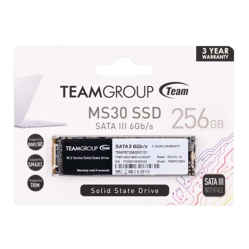 TEAM TM8PS7256G0C101 256GB TEAM M.2-2280 500/400MB SATA3 MS30 SSD